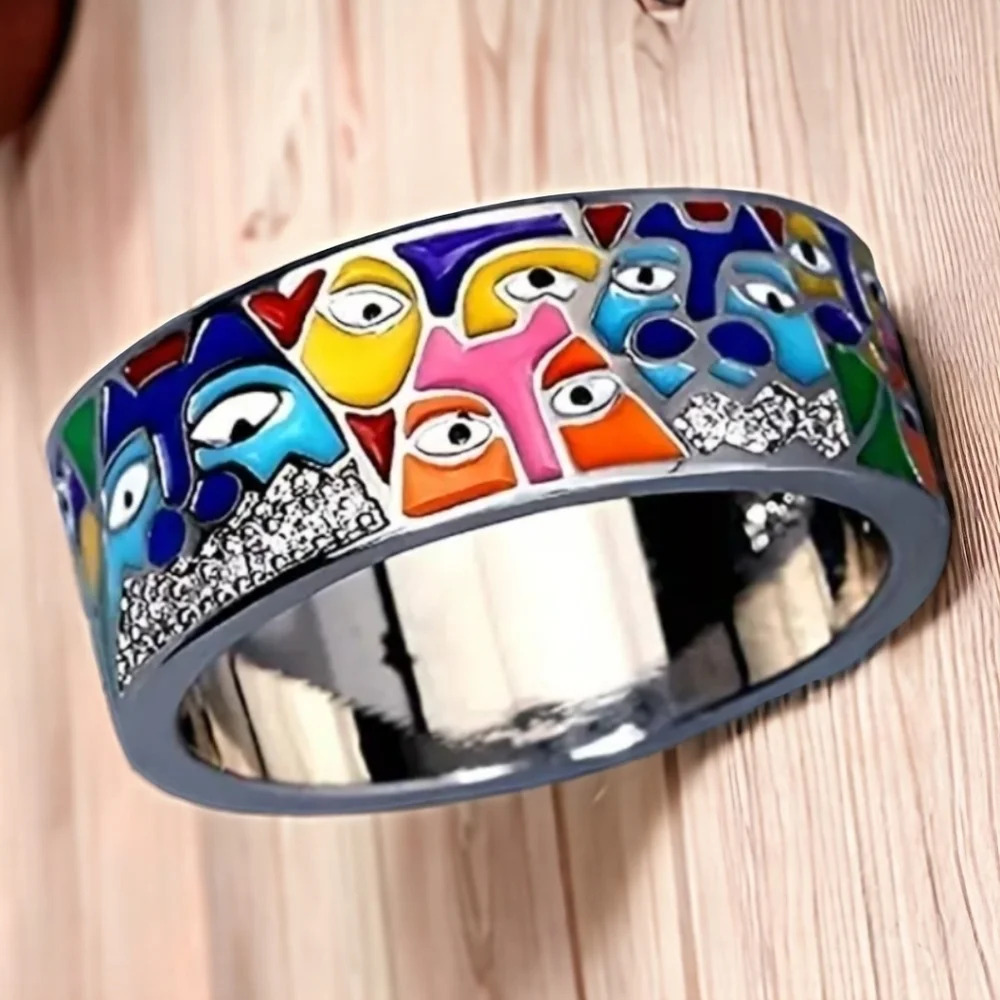 Abstract design zircon and enamel cat ring 6 7 8 9 10 - Picture 4 of 10